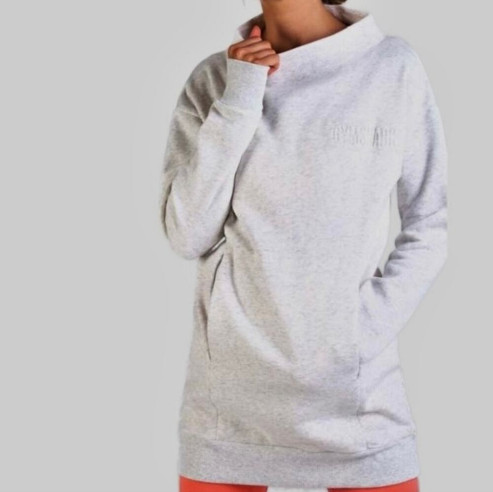 Gymshark Heathered Grey So Soft Mock Neck Pouch Pocket Sweater S